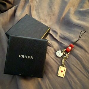 Prada Playing Card Phone Keychain with Red Strap